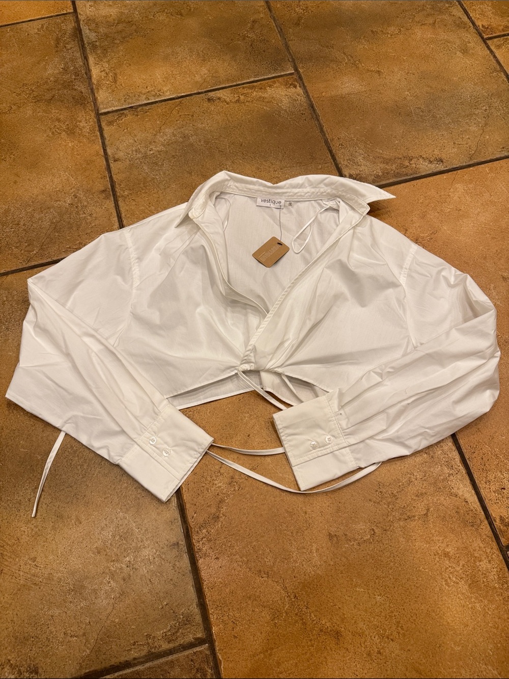 Veda White Cropped Wrap Tie Button-Down Shirt